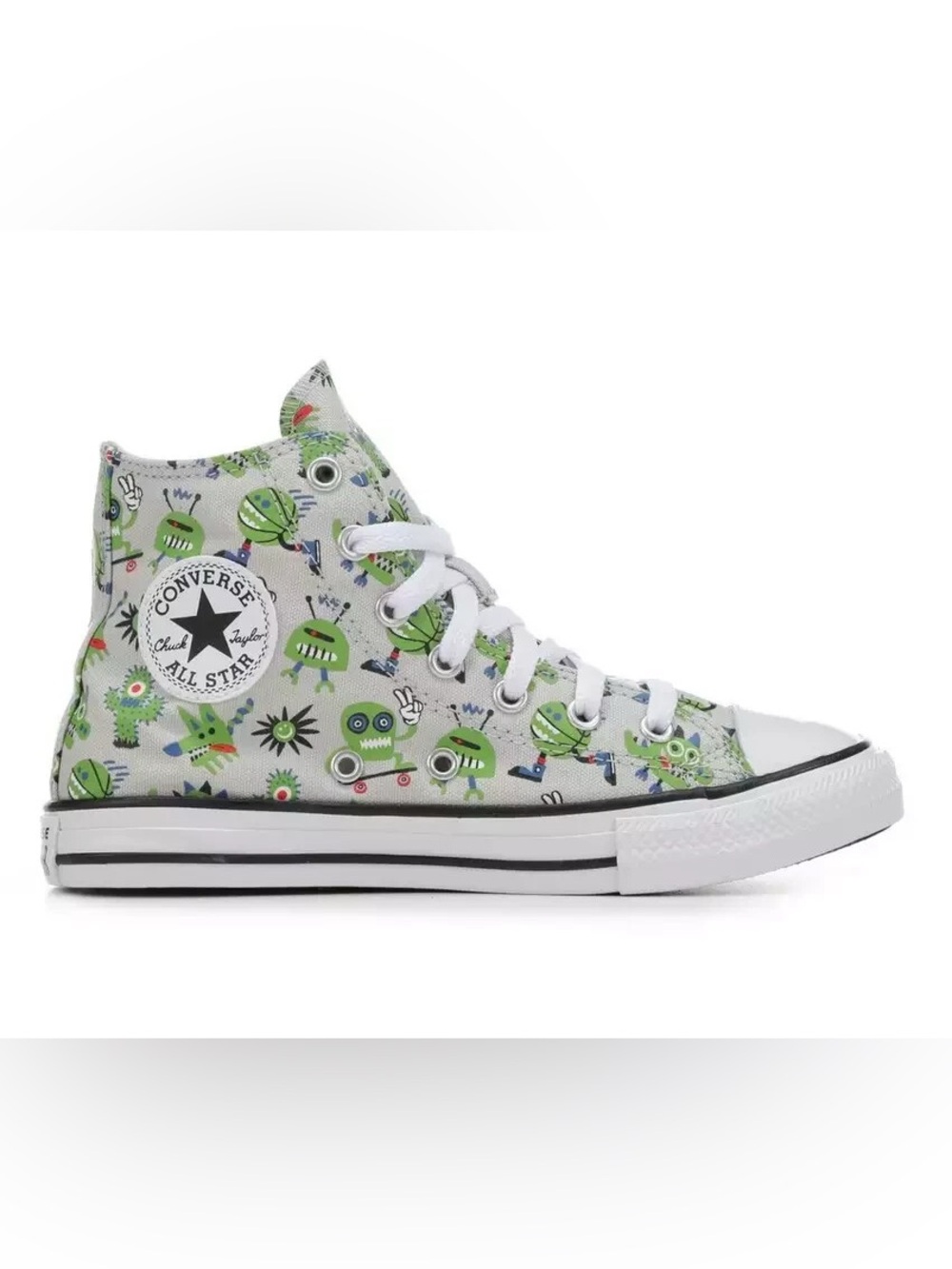 Converse Kids High-Top Sneakers Green Alien and Monster Print